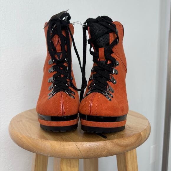 2010s Indie Sleaze Stiletto Hiking Style Boots Orange Size 8 Heels Platform - Picture 3 of 9